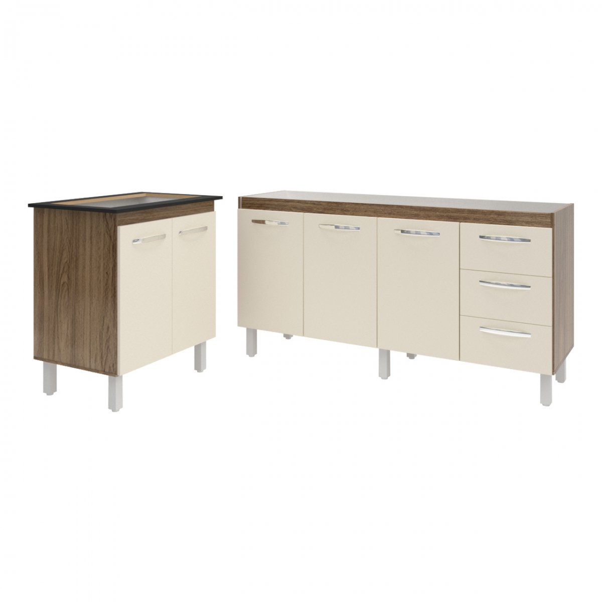 Balcão Cozinha Gabinete Para Pia 138 cm Carine e Balcão Fran Para Cooktop 5 Bocas Savana Off White 