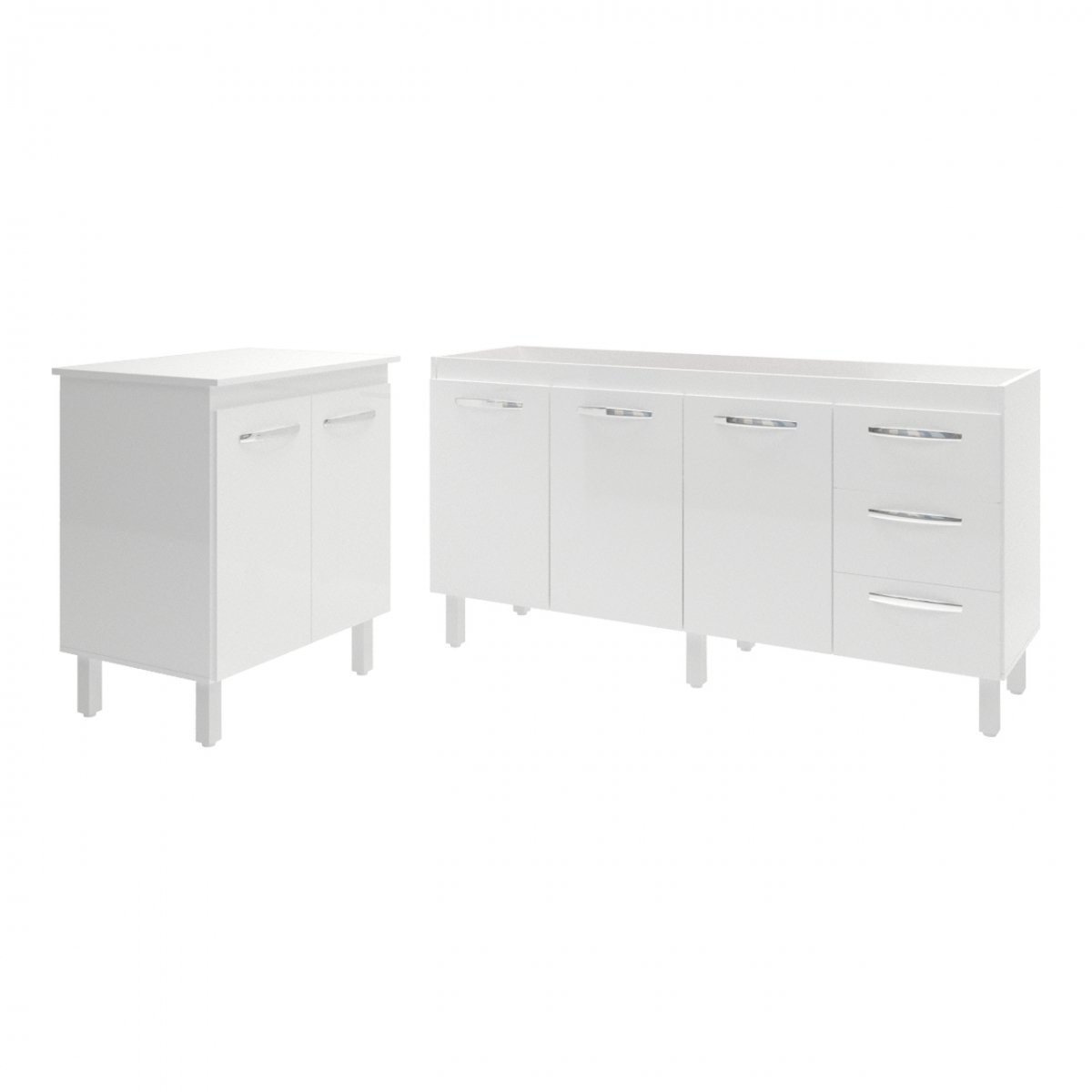 Balcão Cozinha Gabinete Para Pia 138 cm Carine e Balcão Jane Para Microondas ou Forno Elétrico Branco 