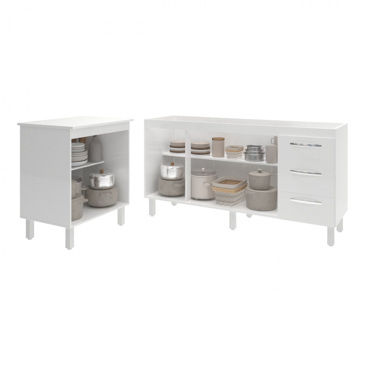 Balcão Cozinha Gabinete Para Pia 138 cm Carine e Balcão Jane Para Microondas ou Forno Elétrico Branco 