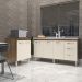 Balcão Cozinha Gabinete Para Pia 138 cm Carine e Balcão Jane Para Microondas ou Forno Elétrico Savana Off White 