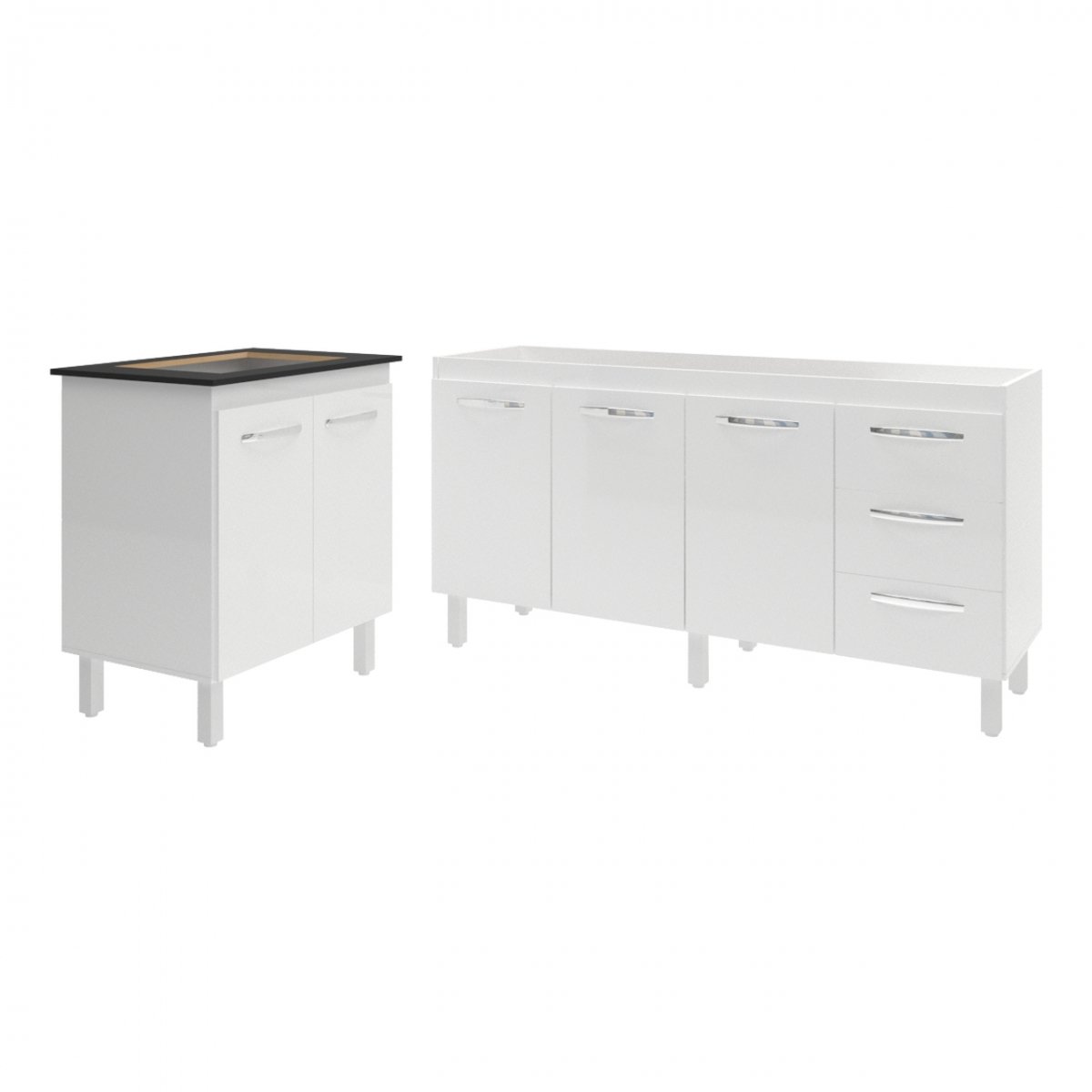 Balcão Cozinha Gabinete Para Pia 138 cm Carine e Balcão Para Cooktop 4 Bocas Fran Branco 