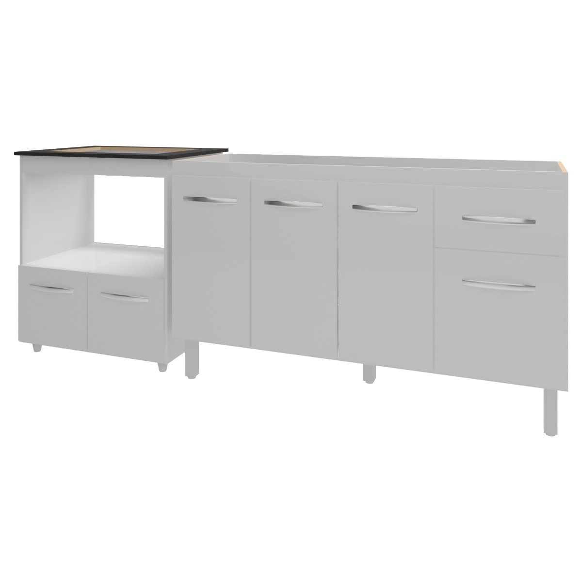Balcão Cozinha Gabinete de Pia 140 cm Camila e Balcão Evelyn Para Fogão Cooktop 4 Bocas e Forno Elétrico Branco 