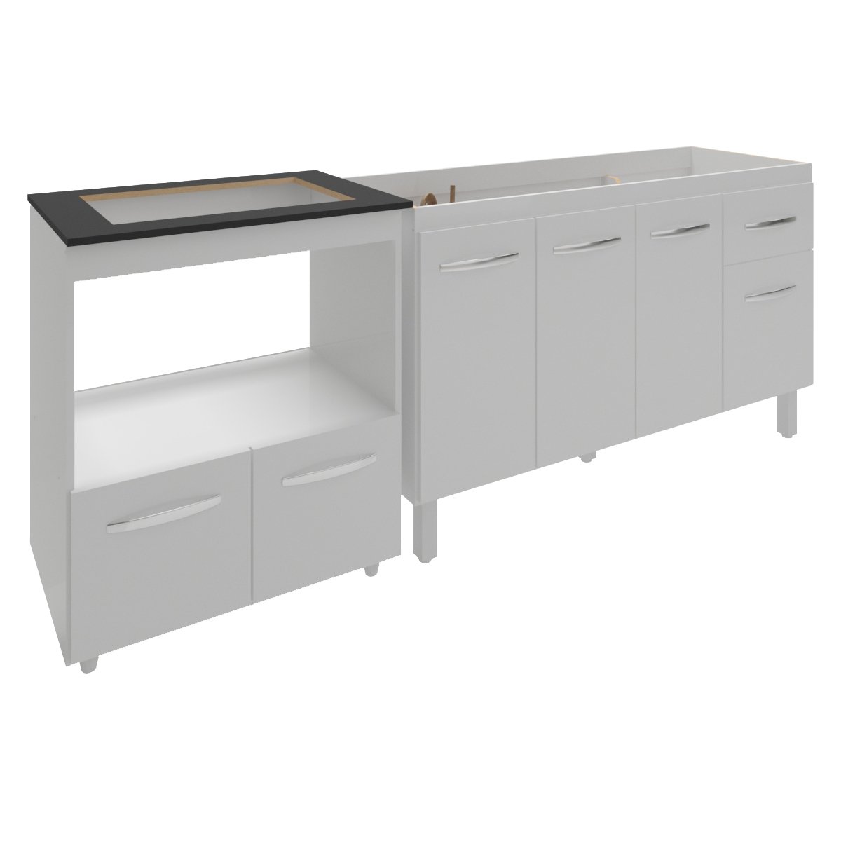 Balcão Cozinha Gabinete de Pia 140 cm Camila e Balcão Evelyn Para Fogão Cooktop 4 Bocas e Forno Elétrico Branco 