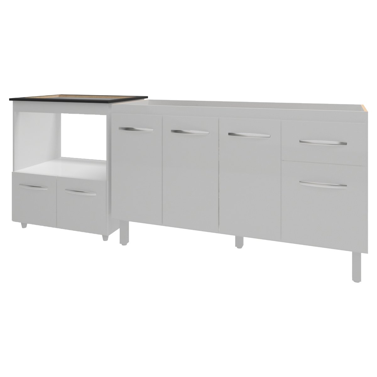 Balcão Cozinha Gabinete de Pia 140 cm Camila e Balcão Evelyn Para Fogão Cooktop 5 Bocas e Forno Elétrico Branco 
