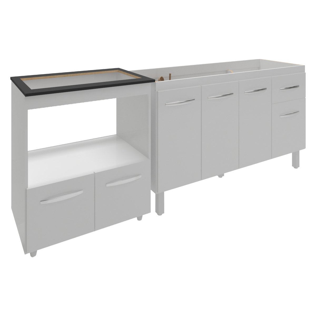 Balcão Cozinha Gabinete de Pia 140 cm Camila e Balcão Evelyn Para Fogão Cooktop 5 Bocas e Forno Elétrico Branco 