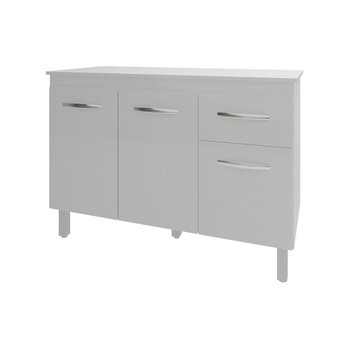 Balcão Gabinete Para Pia 118 cm Cozinha Aline Branco com Tampo Tampão 120 cm Branco 