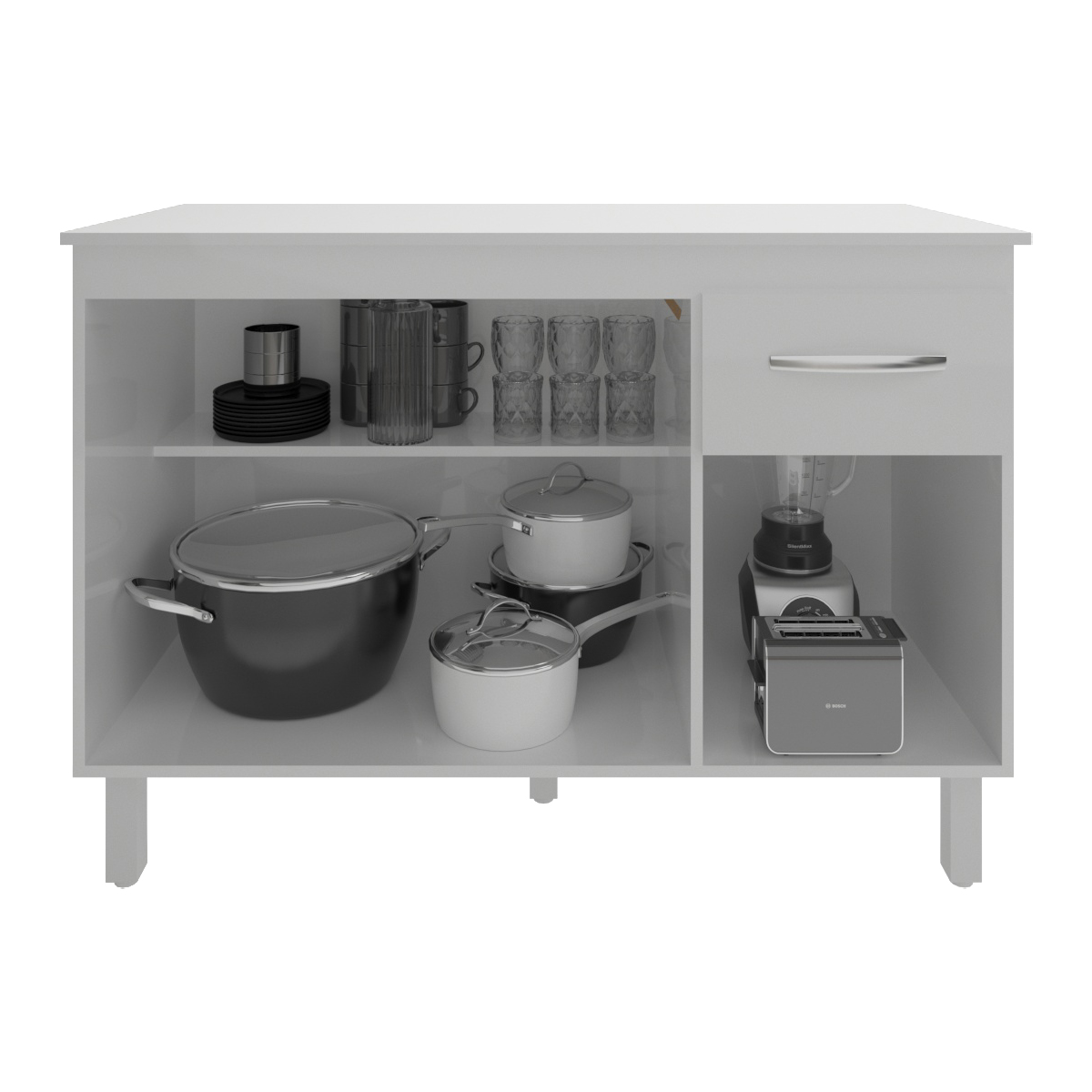 Balcão Gabinete Para Pia 118 cm Cozinha Aline Branco com Tampo Tampão 120 cm Branco 