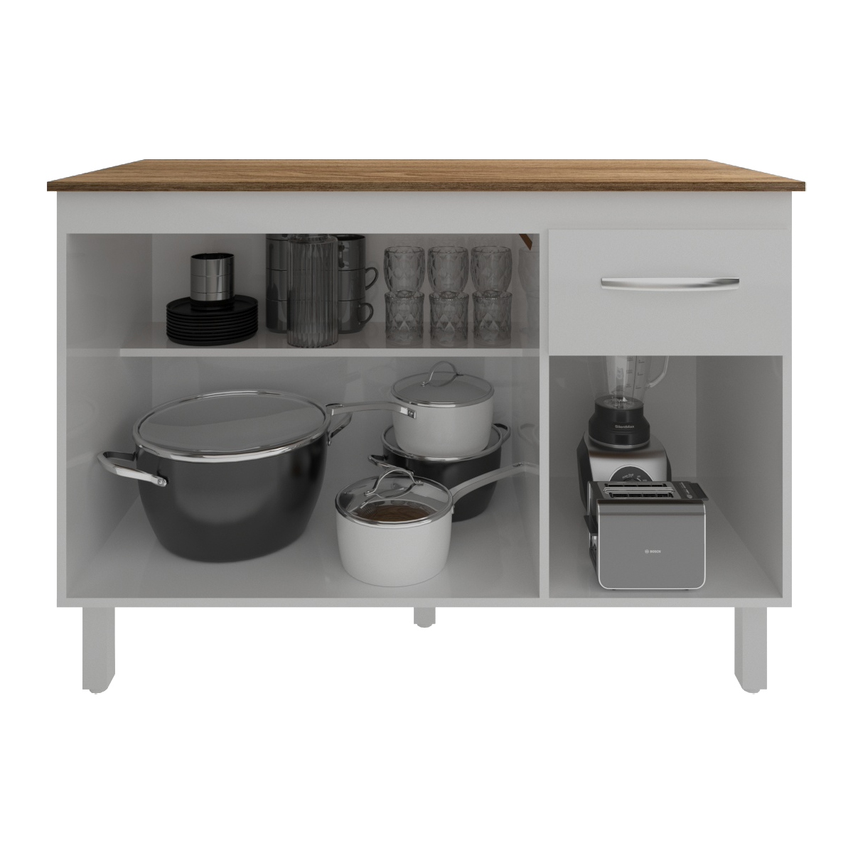 Balcão Gabinete Para Pia 118 cm Cozinha Aline Branco com Tampo Tampão 120 cm Savana 