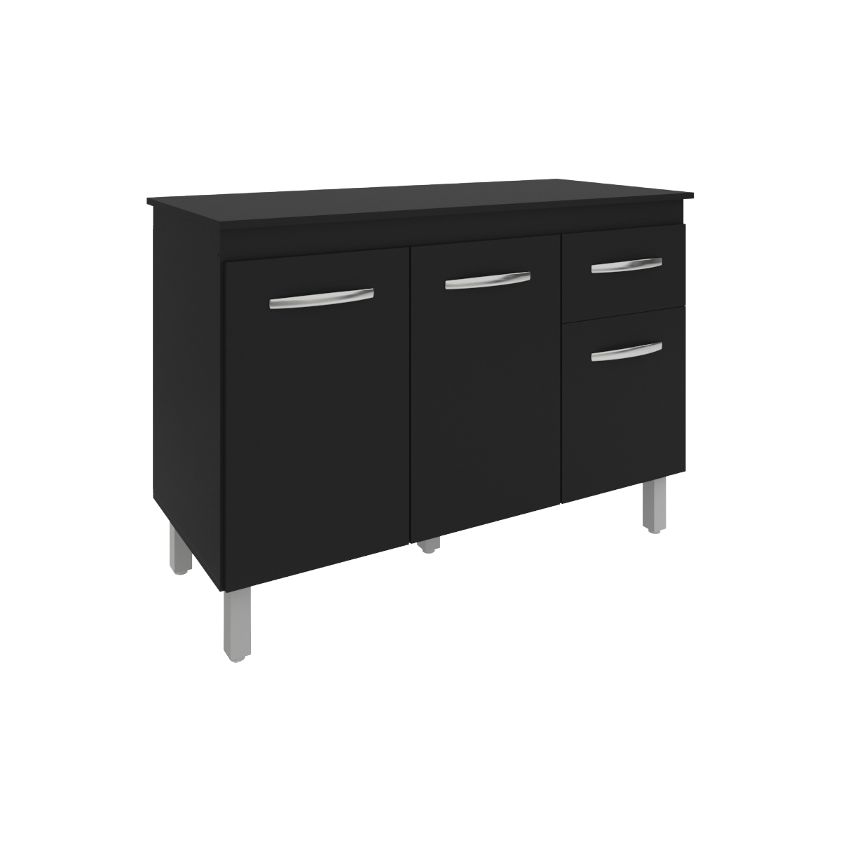 Balcão Gabinete Para Pia 118 cm Cozinha Aline Preto com Tampo Tampão 120 cm Preto 