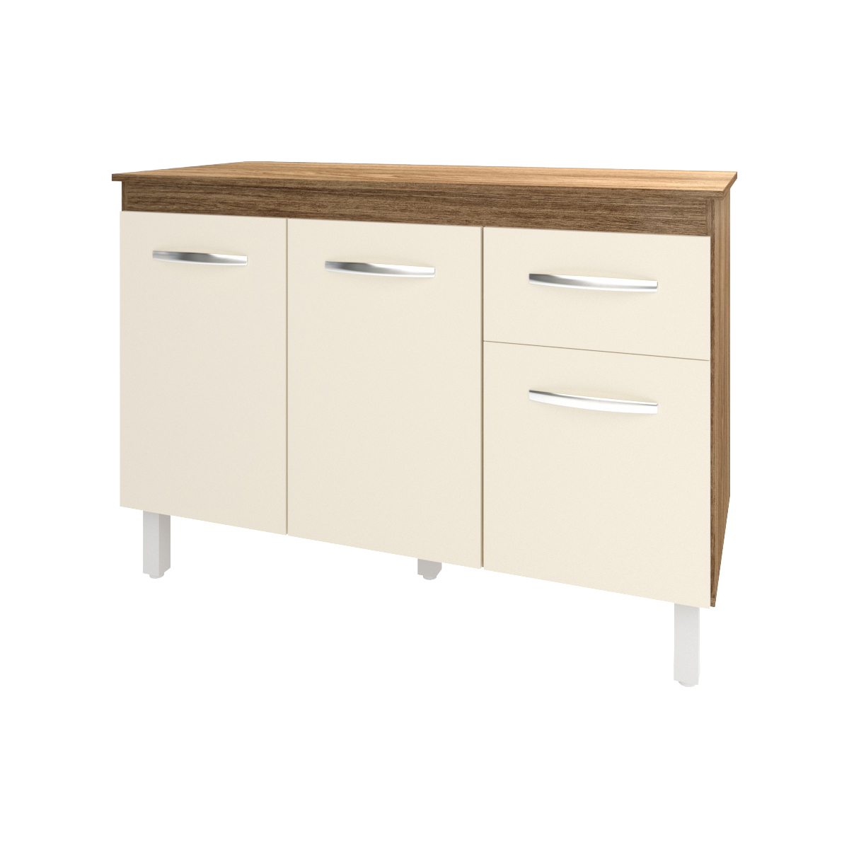 Balcão Gabinete Para Pia 118 cm Cozinha Aline Savana Off White com Tampo Tampão 120 cm Savana 