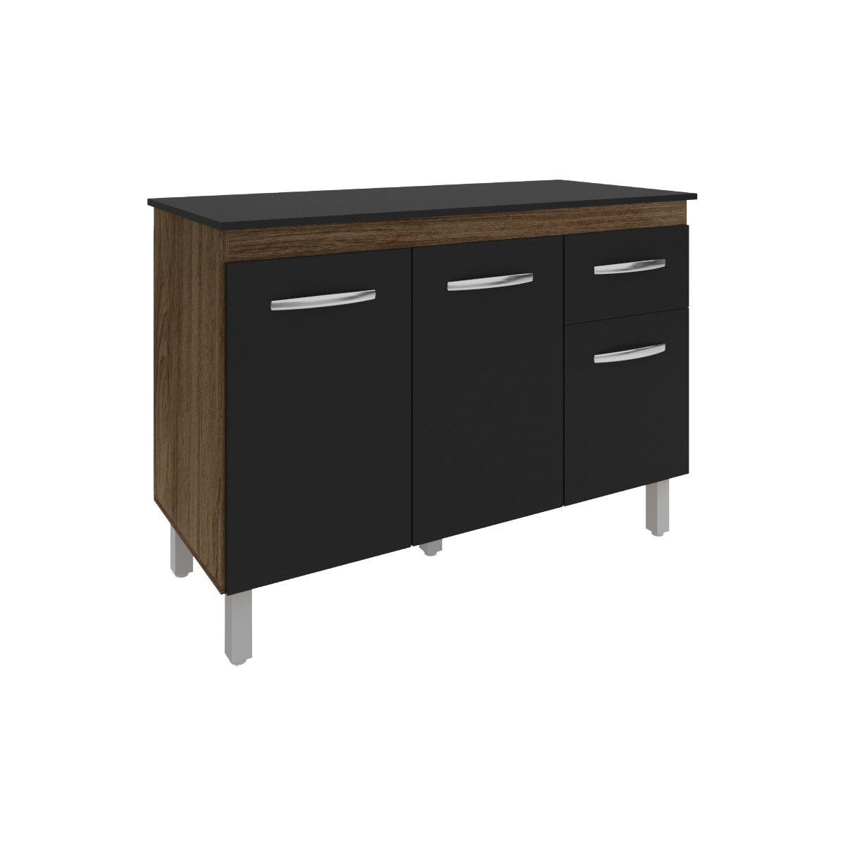 Balcão Gabinete Para Pia 118 cm Cozinha Aline Savana Preto com Tampo Tampão 120 cm Preto 