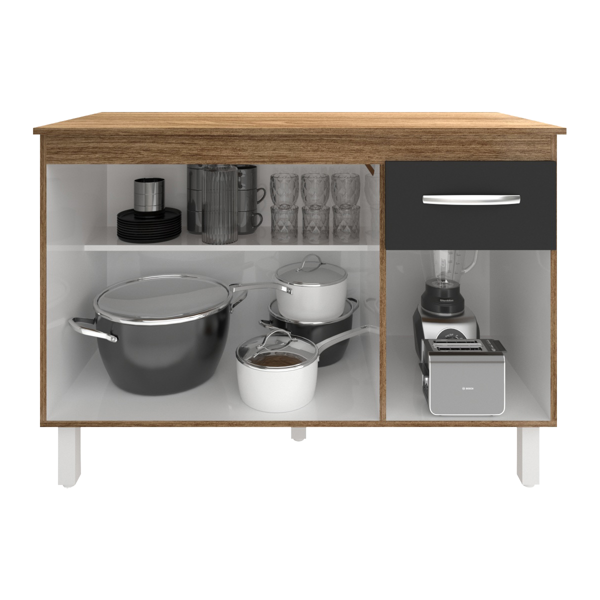 Balcão Gabinete Para Pia 118 cm Cozinha Aline Savana Preto com Tampo Tampão 120 cm Savana 