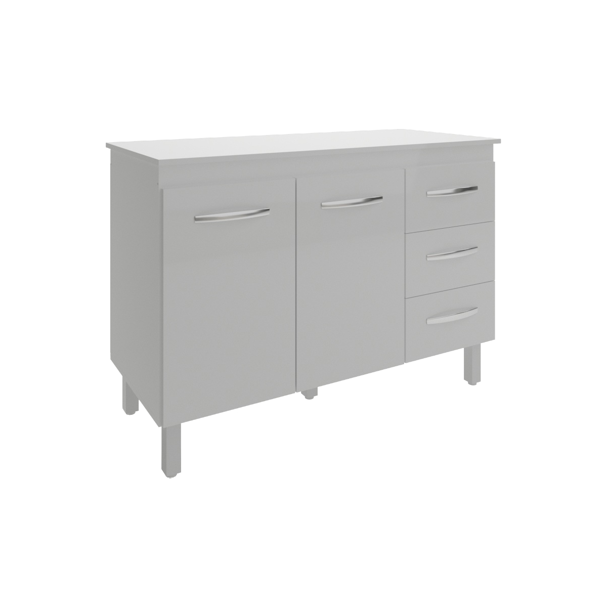 Balcão Gabinete Para Pia 118 cm Cozinha Bruna Branco com Tampo Tampão 120 cm Branco 