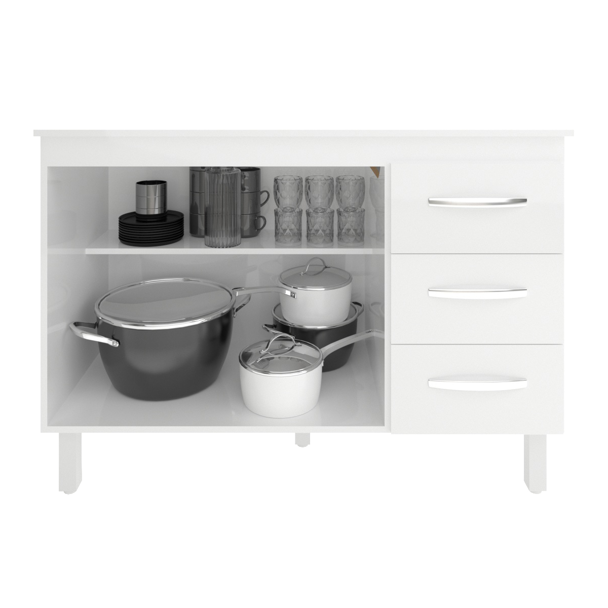 Balcão Gabinete Para Pia 118 cm Cozinha Bruna Branco com Tampo Tampão 120 cm Branco 
