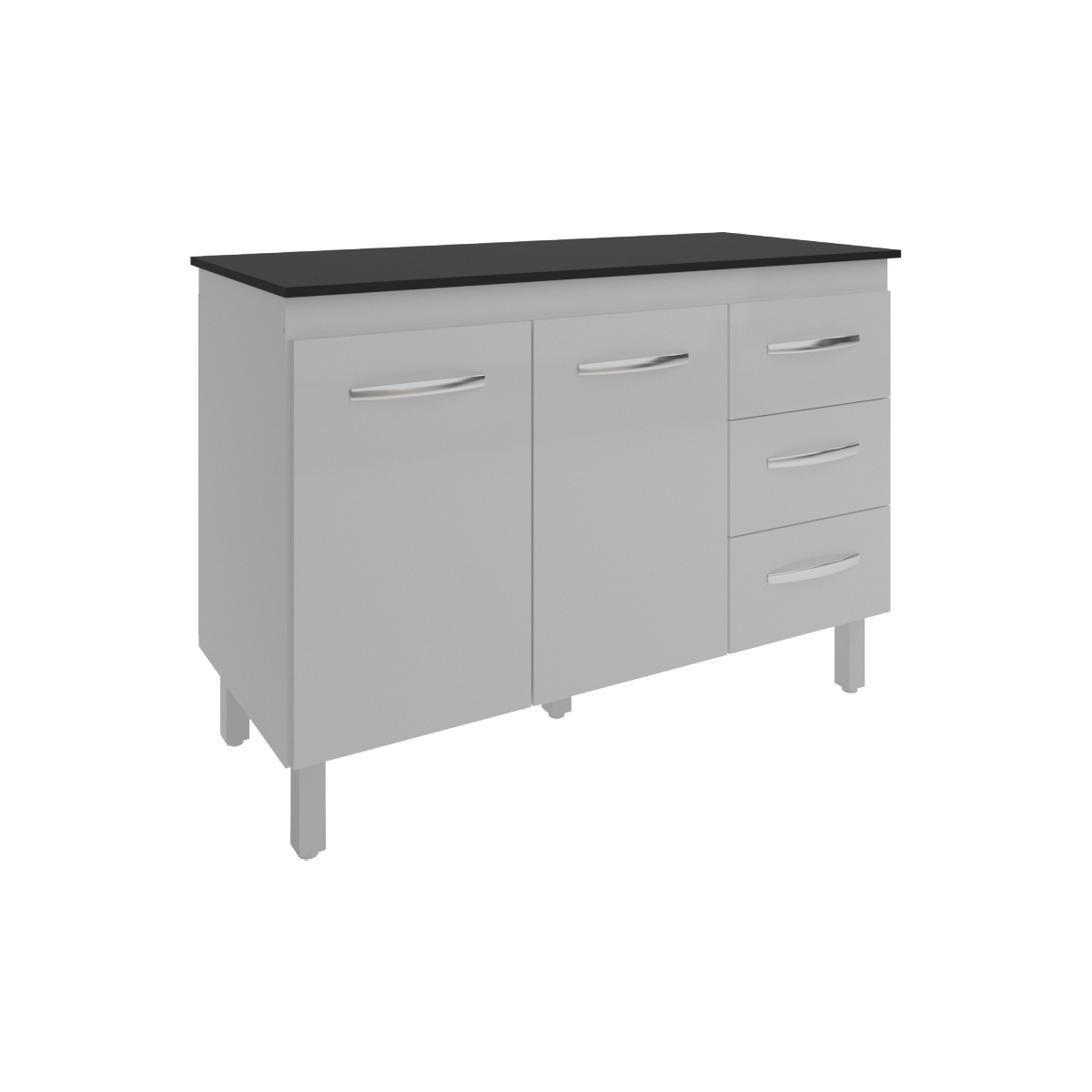 Balcão Gabinete Para Pia 118 cm Cozinha Bruna Branco com Tampo Tampão 120 cm Preto 