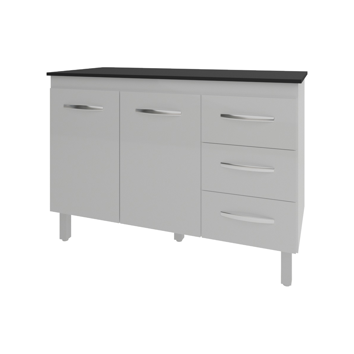 Balcão Gabinete Para Pia 118 cm Cozinha Bruna Branco com Tampo Tampão 120 cm Preto 