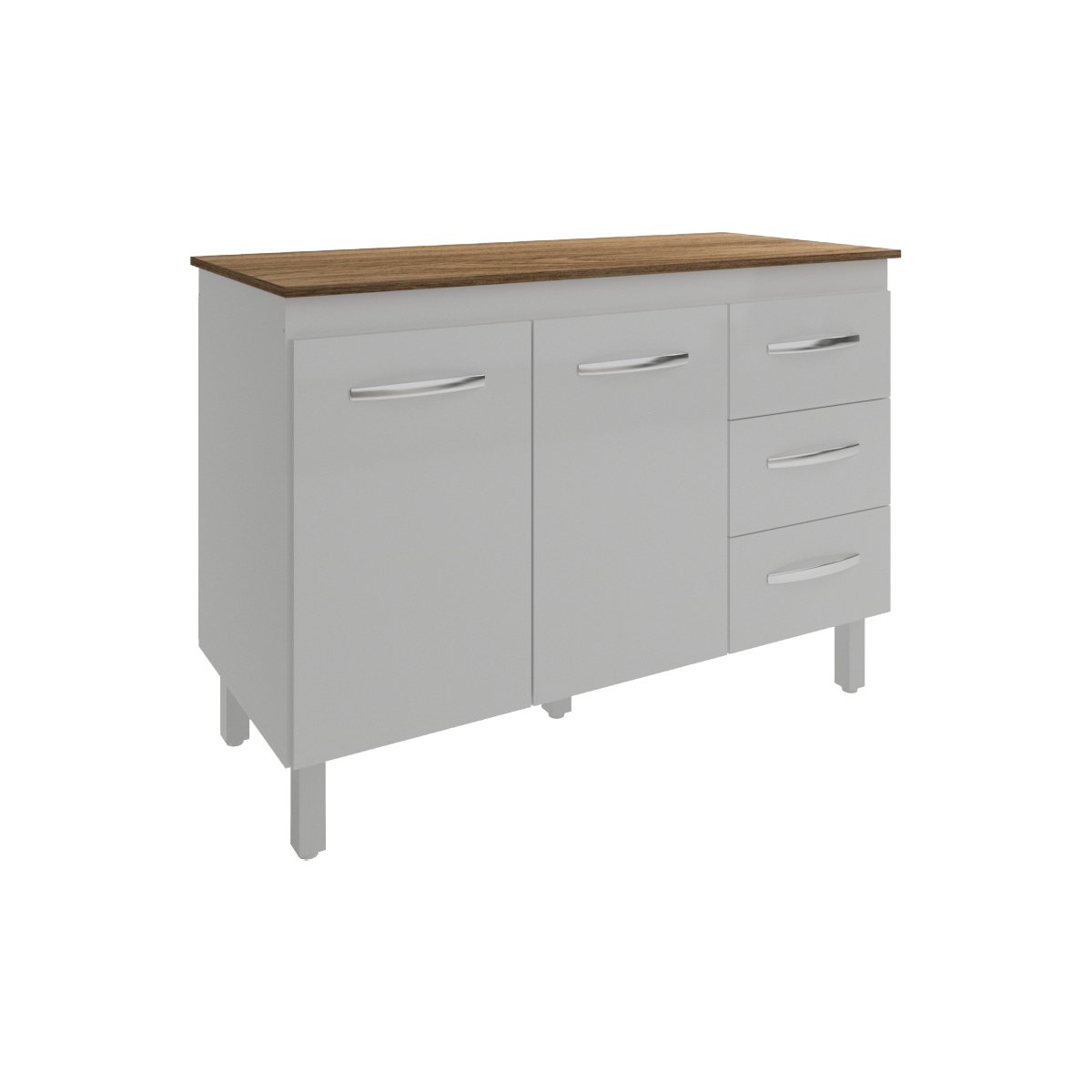 Balcão Gabinete Para Pia 118 cm Cozinha Bruna Branco com Tampo Tampão 120 cm Savana 