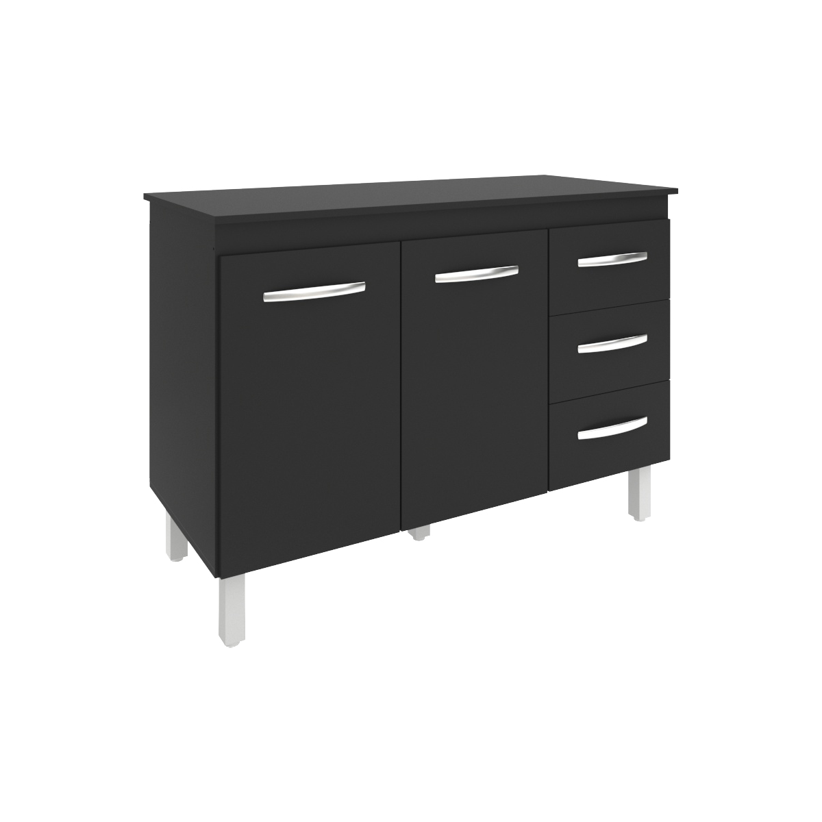 Balcão Gabinete Para Pia 118 cm Cozinha Bruna Preto com Tampo Tampão 120 cm Preto 