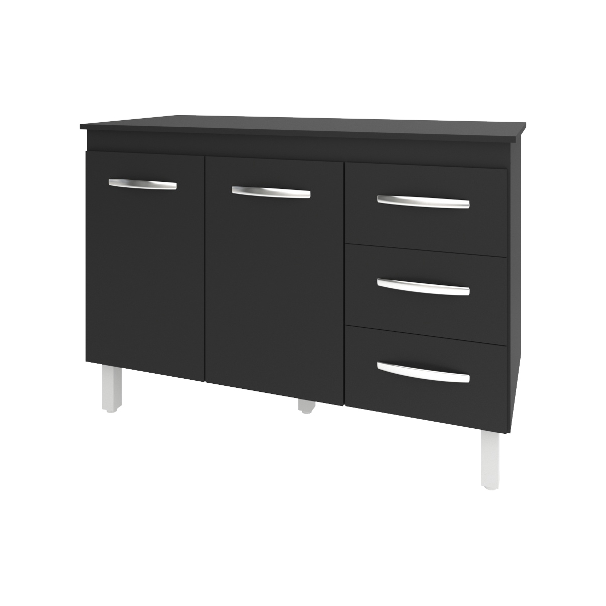 Balcão Gabinete Para Pia 118 cm Cozinha Bruna Preto com Tampo Tampão 120 cm Preto 