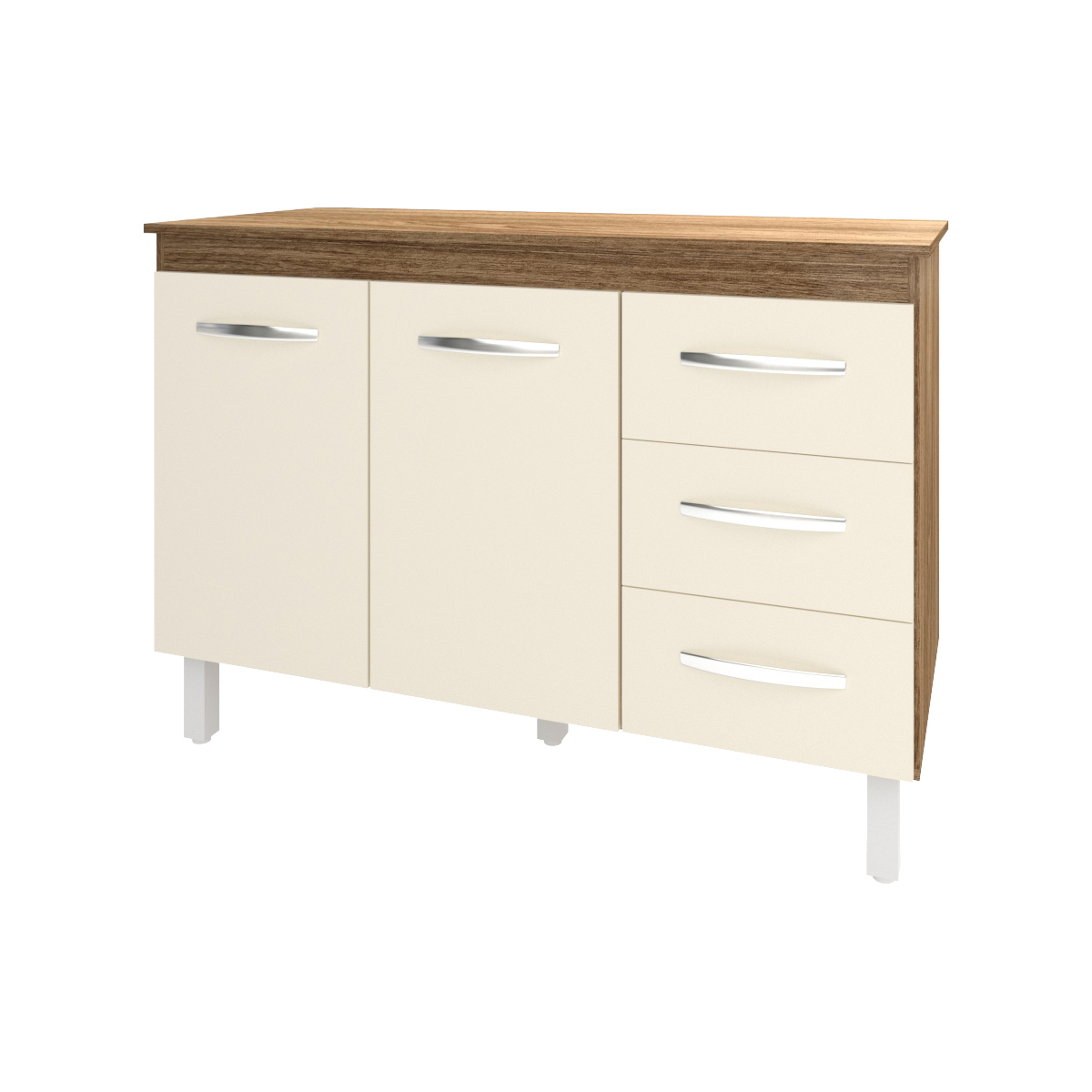 Balcão Gabinete Para Pia 118 cm Cozinha Bruna Savana Off White com Tampo Tampão 120 cm Savana 