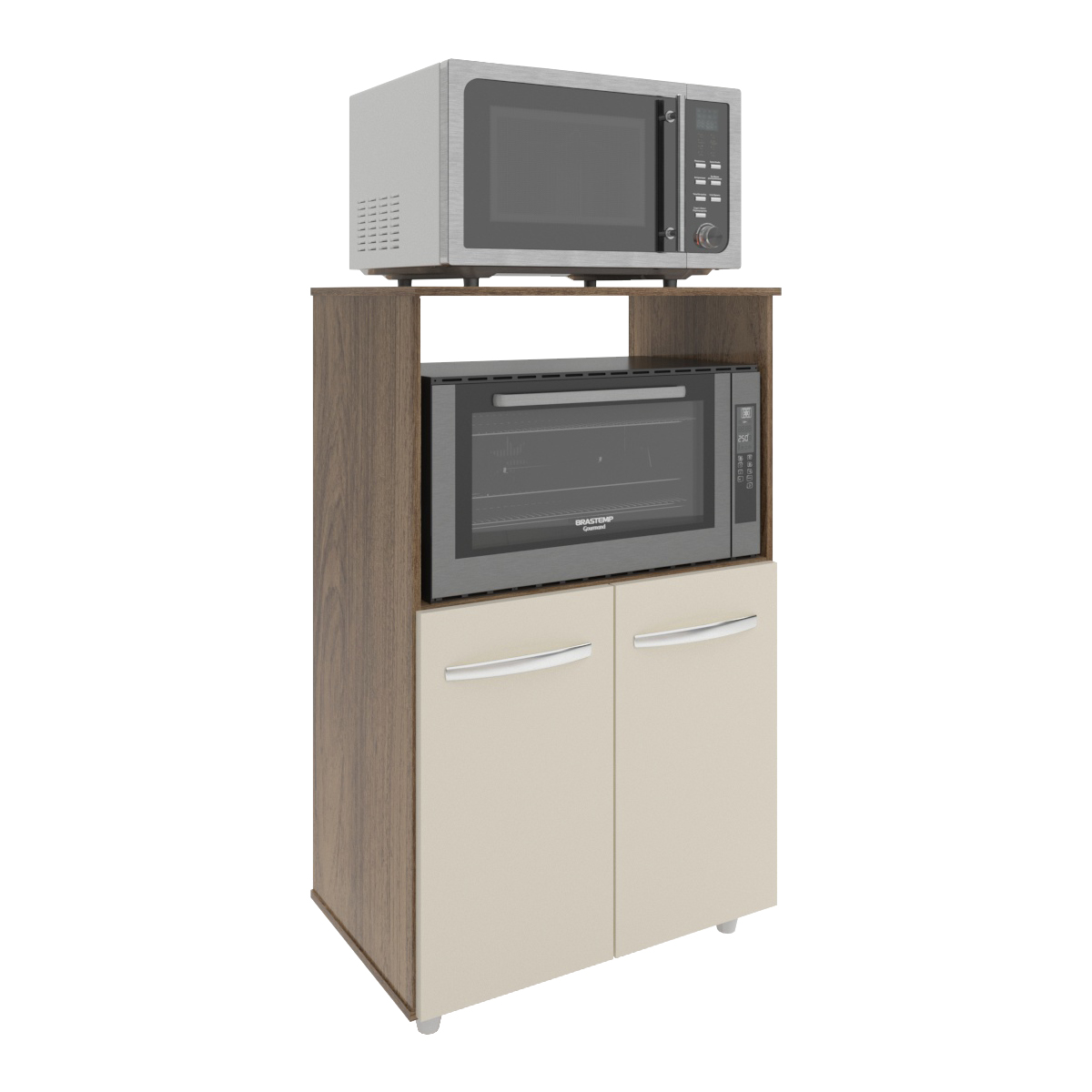 Balcão Multiuso Armário Cozinha para Forno Elétrico e Microondas Organizador com 2 portas Tayla Savana Off White 
