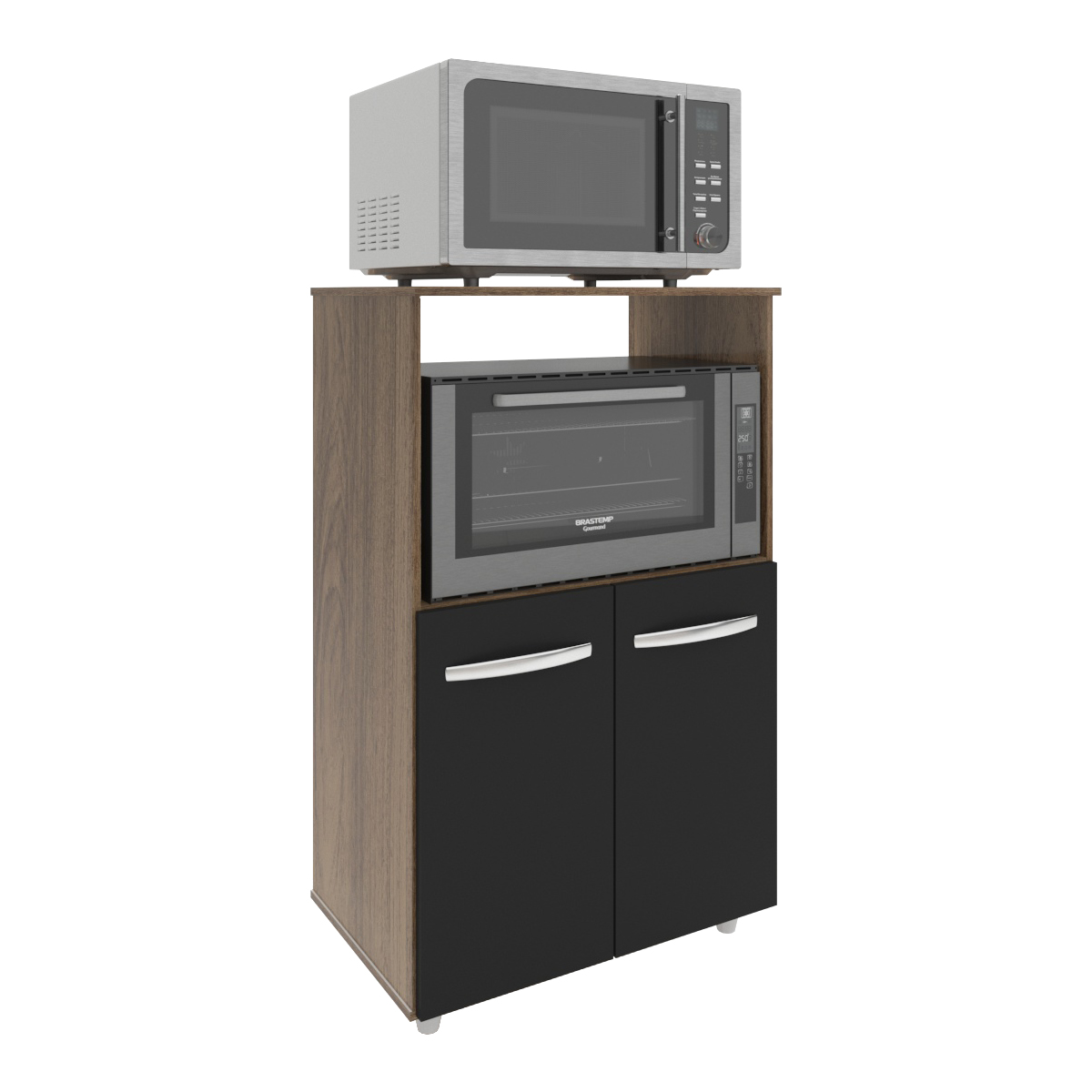 Balcão Multiuso Armário Cozinha para Forno Elétrico e Microondas Organizador com 2 portas Tayla Savana Preto 
