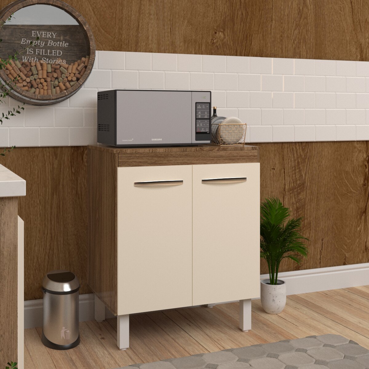Balcão Multiuso Armário Para Cozinha Microondas Forno Jane Mobília Decor Savana Off White 