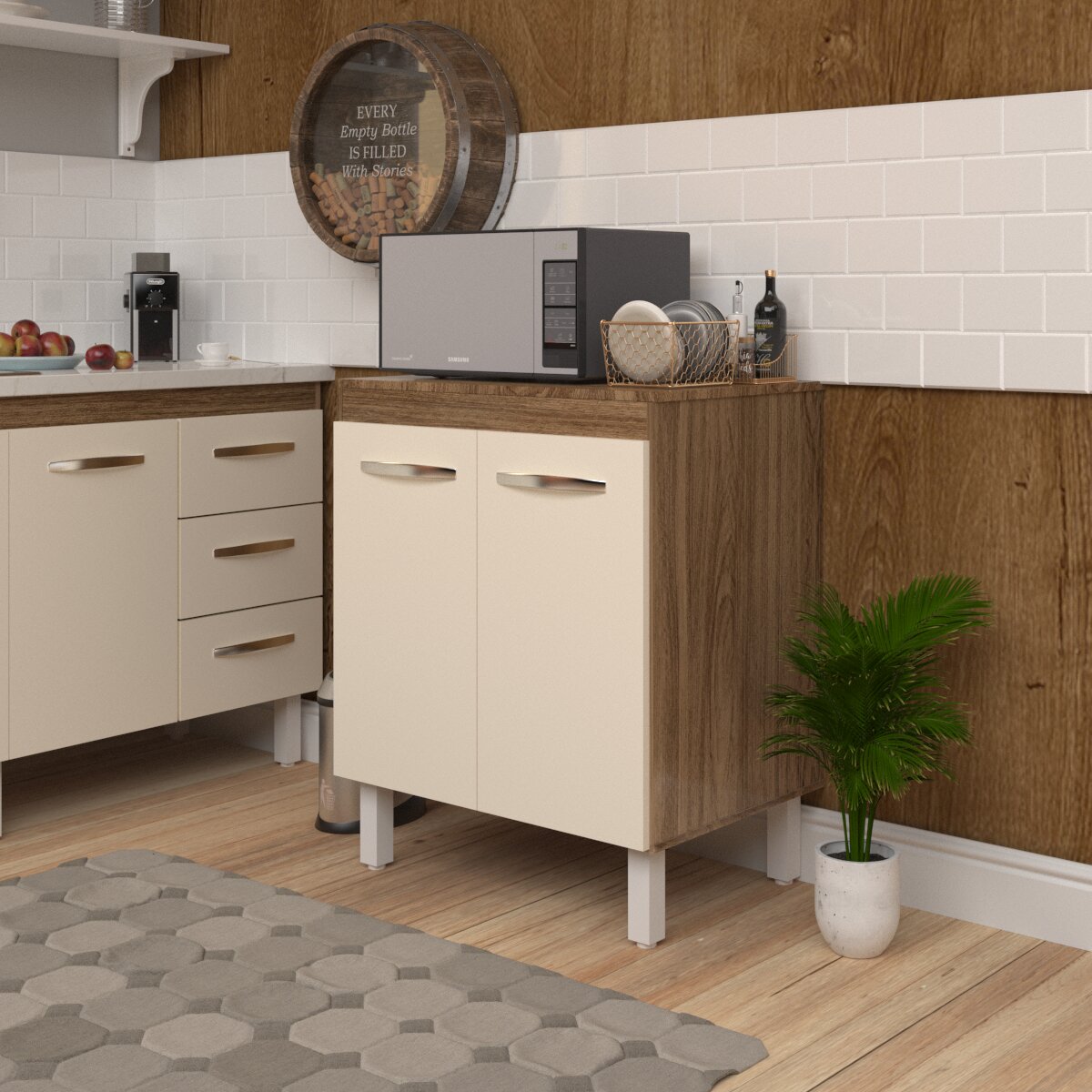 Balcão Multiuso Armário Para Cozinha Microondas Forno Jane Mobília Decor Savana Off White 