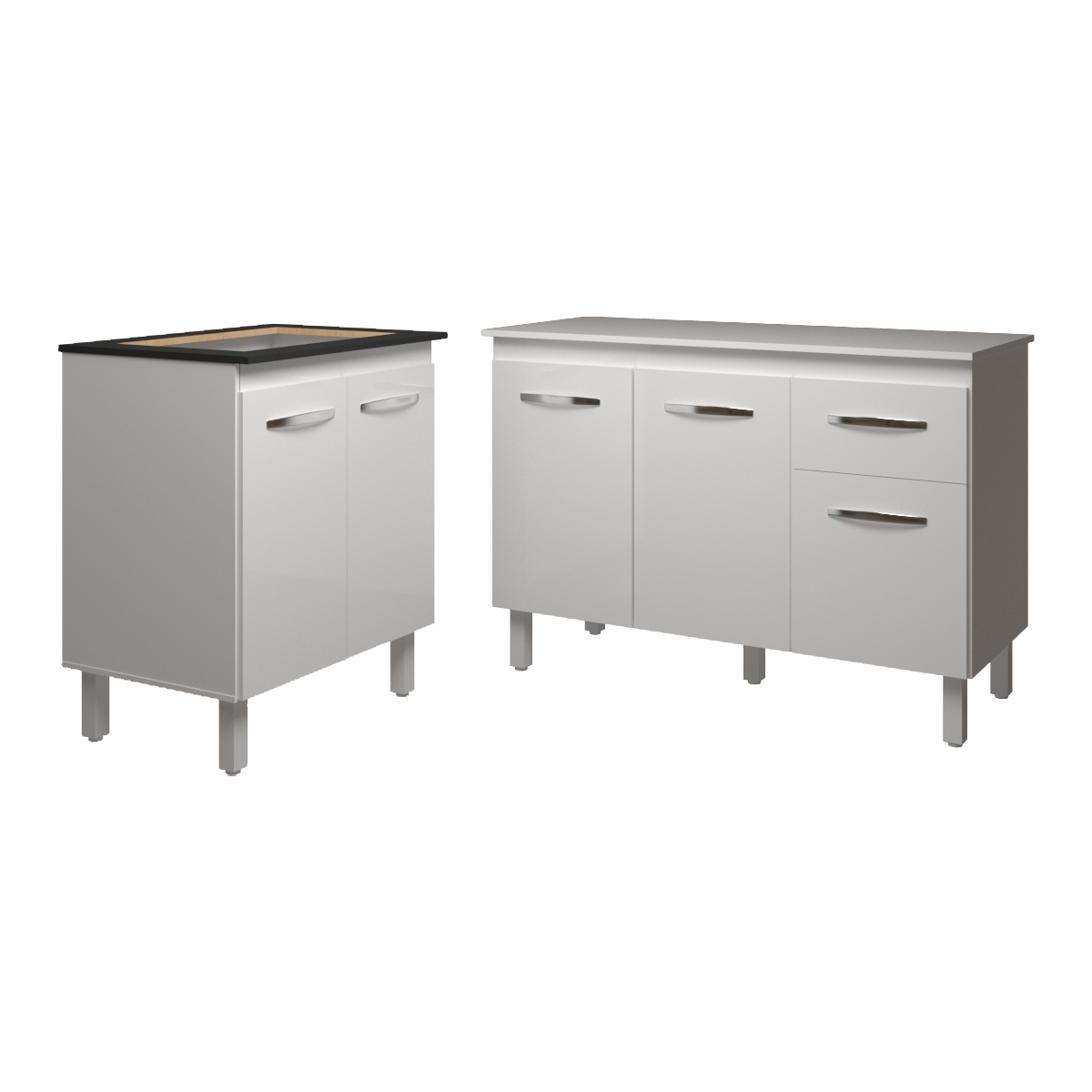 Balcão Para Cooktop 4 Bocas Fran Branco e Armário Aline 118 cm Cozinha Gabinete Branco com Tampo Tampão Branco 