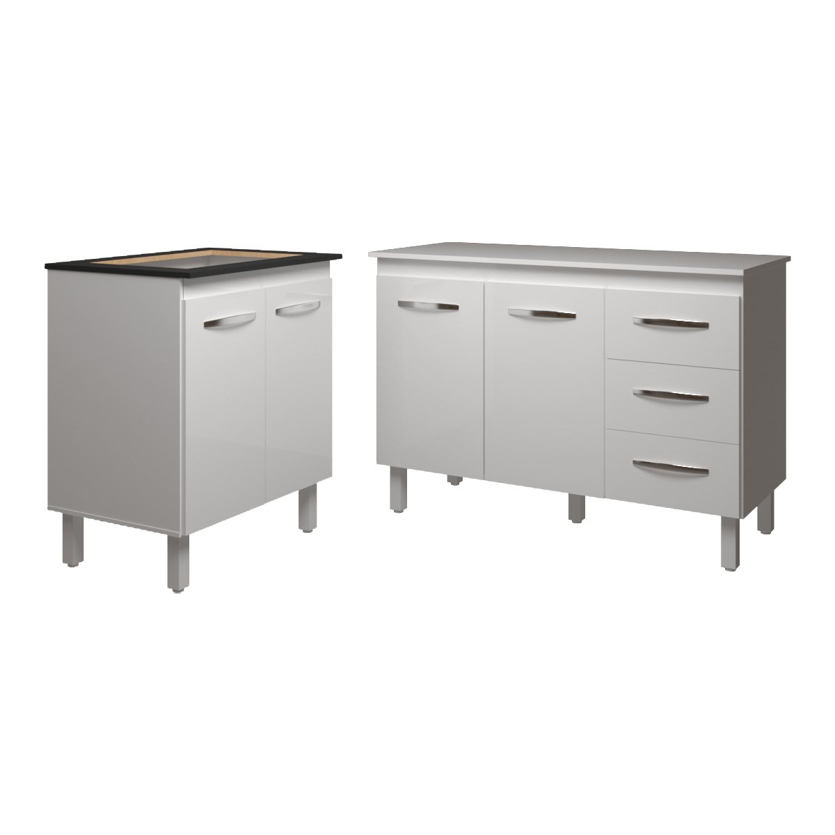 Balcão Para Cooktop 4 Bocas Fran Branco e Armário Bruna 118 cm Cozinha Gabinete Branco com Tampo Tampão Branco 