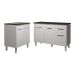 Balcão Para Cooktop 4 Bocas Fran e Armário Aline 118 cm Cozinha Gabinete Branco com Tampo Tampão Preto 