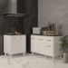 Balcão Para Cooktop 4 Bocas Fran e Armário Aline 118 cm Cozinha Gabinete Branco com Tampo Tampão Preto 