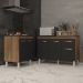 Balcão Para Cooktop 4 Bocas Fran e Armário Aline 118 cm Cozinha Gabinete Savana Preto com Tampo Tampão Preto 
