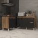 Balcão Para Cooktop 4 Bocas Fran e Armário Aline 118 cm Cozinha Gabinete Savana Preto com Tampo Tampão Savana 