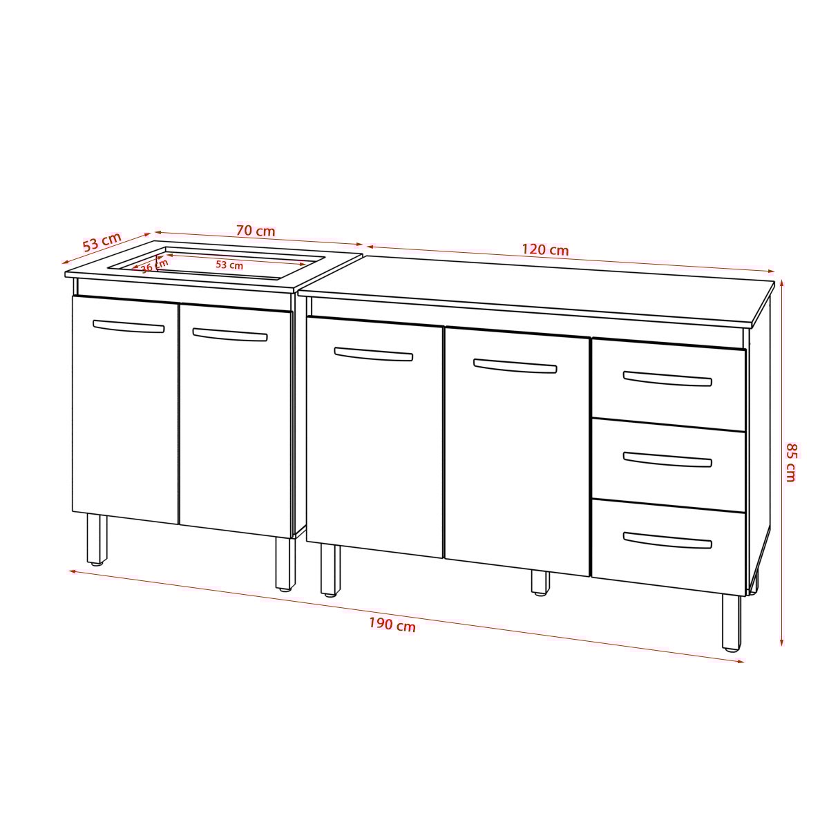 Balcão Para Cooktop 4 Bocas Fran e Armário Bruna 118 cm Cozinha Gabinete Savana Preto com Tampo Tampão Preto 
