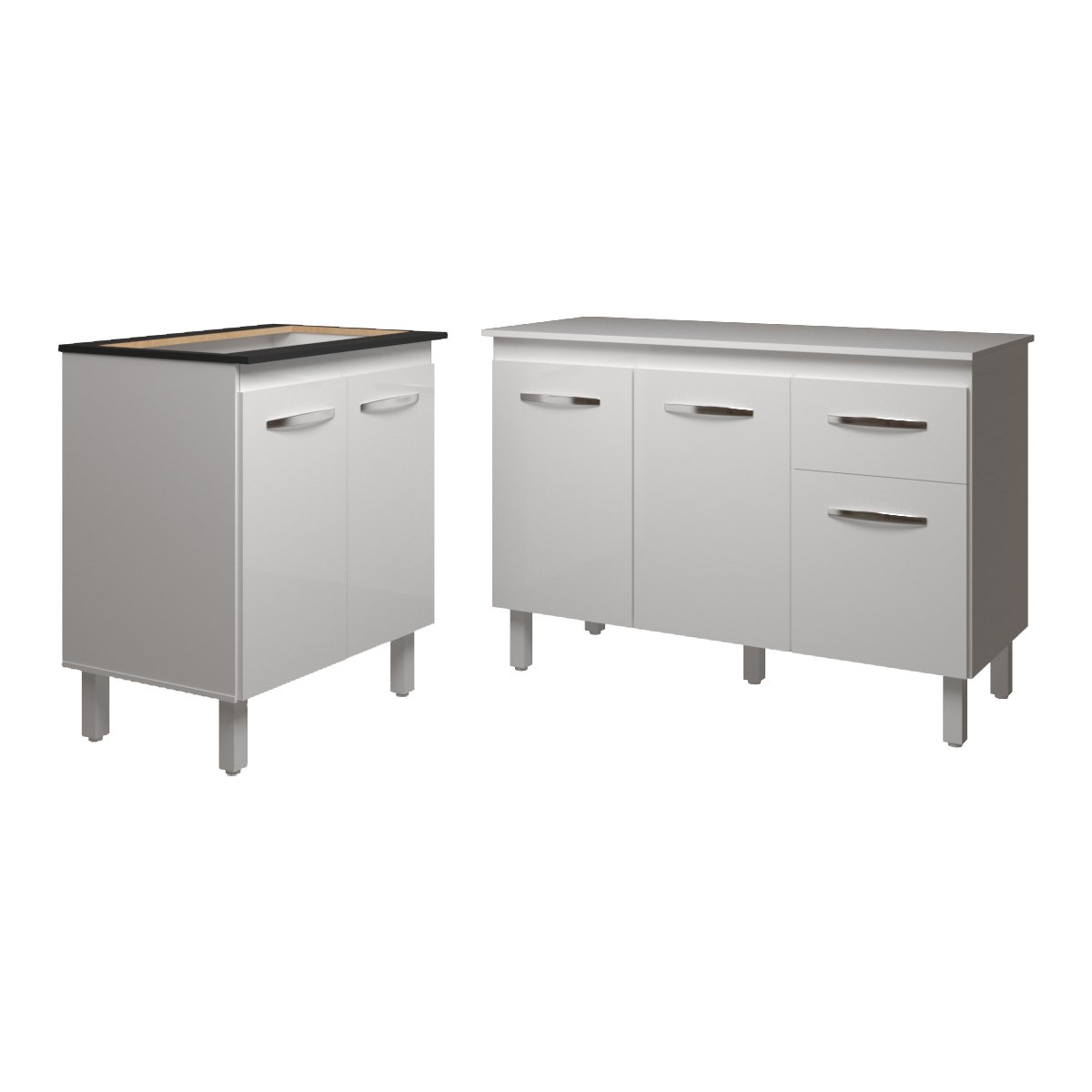 Balcão Para Cooktop 5 Bocas Fran Branco e Armário Aline 118 cm Cozinha Gabinete Branco com Tampo Tampão Branco 
