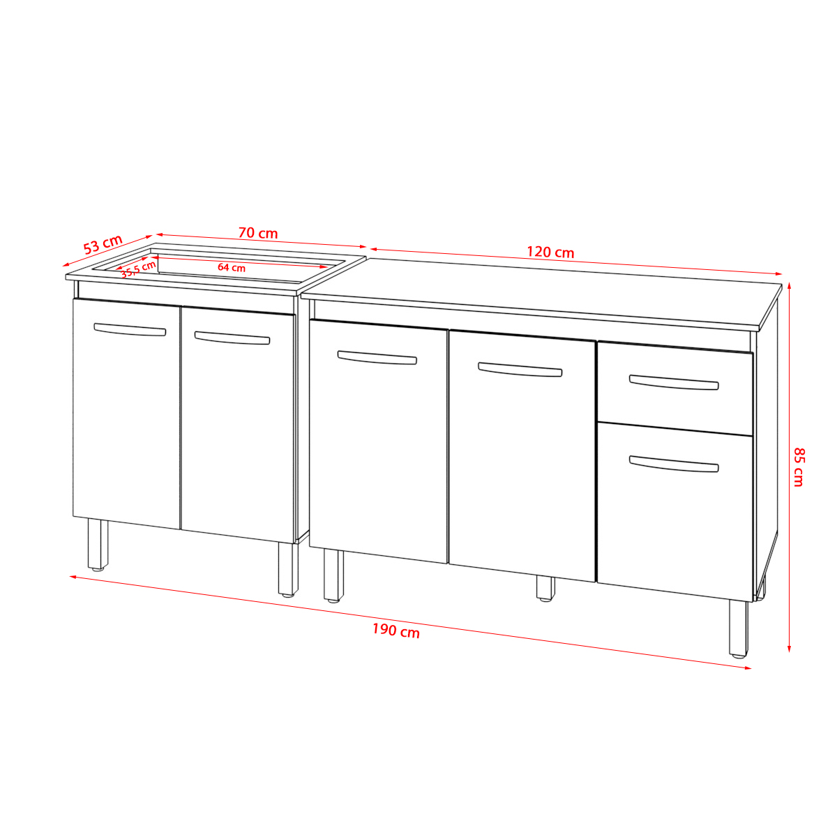 Balcão Para Cooktop 5 Bocas Fran Branco e Armário Aline 118 cm Cozinha Gabinete Branco com Tampo Tampão Branco 