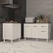 Balcão Para Cooktop 5 Bocas Fran Branco e Armário Aline 118 cm Cozinha Gabinete Branco com Tampo Tampão Preto 