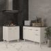 Balcão Para Cooktop 5 Bocas Fran Branco e Armário Aline 118 cm Cozinha Gabinete Branco com Tampo Tampão Preto 