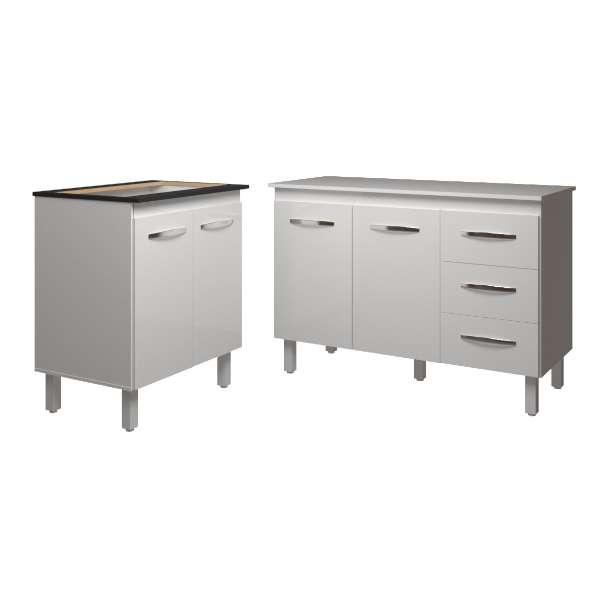 Balcão Para Cooktop 5 Bocas Fran Branco e Armário Bruna 118 cm Cozinha Gabinete Branco com Tampo Tampão Branco 