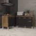 Balcão Para Cooktop 5 Bocas Fran e Armário Aline 118 cm Cozinha Gabinete Savana Preto com Tampo Tampão Preto 