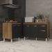 Balcão Para Cooktop 5 Bocas Fran e Armário Aline 118 cm Cozinha Gabinete Savana Preto com Tampo Tampão Savana 
