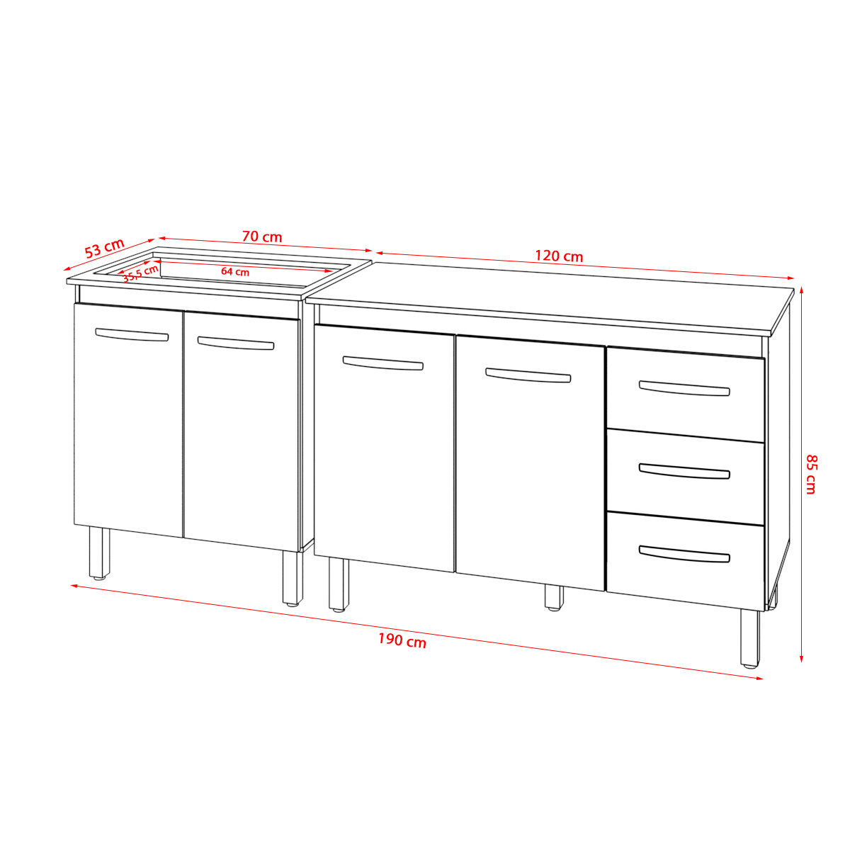 Balcão Para Cooktop 5 Bocas Fran e Armário Bruna 118 cm Cozinha Gabinete Savana Preto com Tampo Tampão Preto 