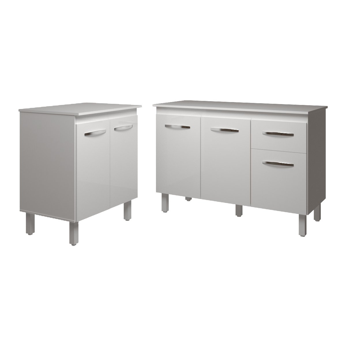 Balcão Para Microondas ou Forno Branco e Armário Aline 118 cm Cozinha Gabinete Branco com Tampo Tampão Branco 