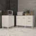 Balcão Para Microondas ou Forno Branco e Armário Aline 118 cm Cozinha Gabinete Branco com Tampo Tampão Branco 