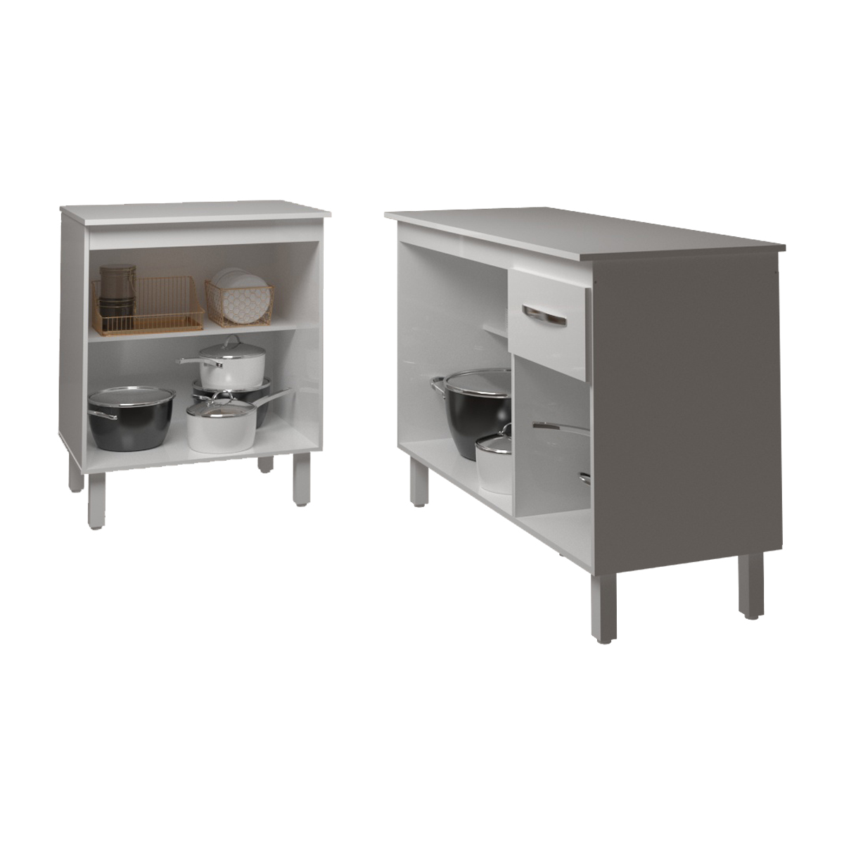 Balcão Para Microondas ou Forno Branco e Armário Aline 118 cm Cozinha Gabinete Branco com Tampo Tampão Branco 