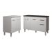 Balcão Para Microondas ou Forno Branco e Armário Aline 118 cm Cozinha Gabinete Branco com Tampo Tampão Preto 