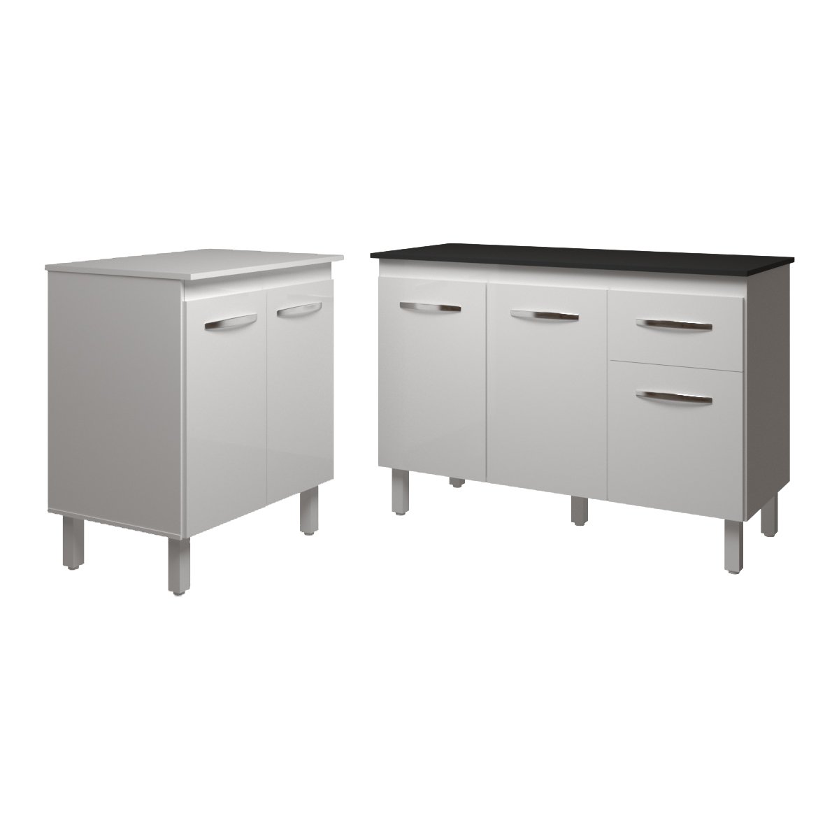 Balcão Para Microondas ou Forno Branco e Armário Aline 118 cm Cozinha Gabinete Branco com Tampo Tampão Preto 