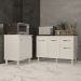 Balcão Para Microondas ou Forno Branco e Armário Aline 118 cm Cozinha Gabinete Branco com Tampo Tampão Preto 