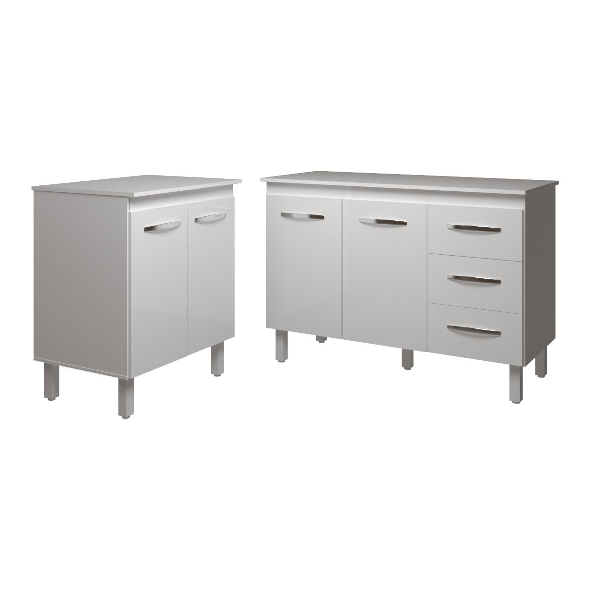 Balcão Para Microondas ou Forno Branco e Armário Bruna 118 cm Cozinha Gabinete Branco com Tampo Tampão Branco 